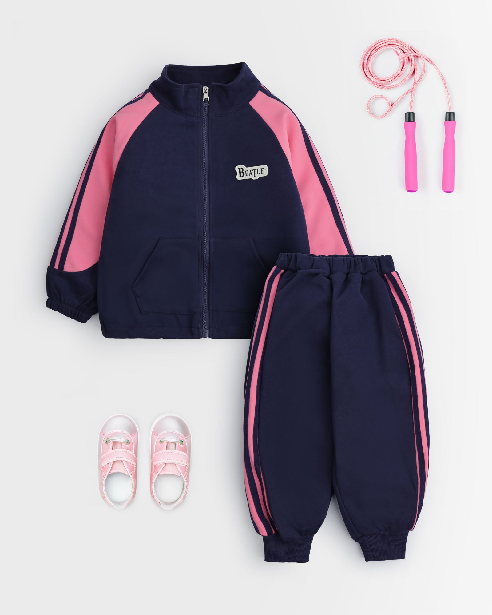 Navy And Pink Colourblock Tracksuit