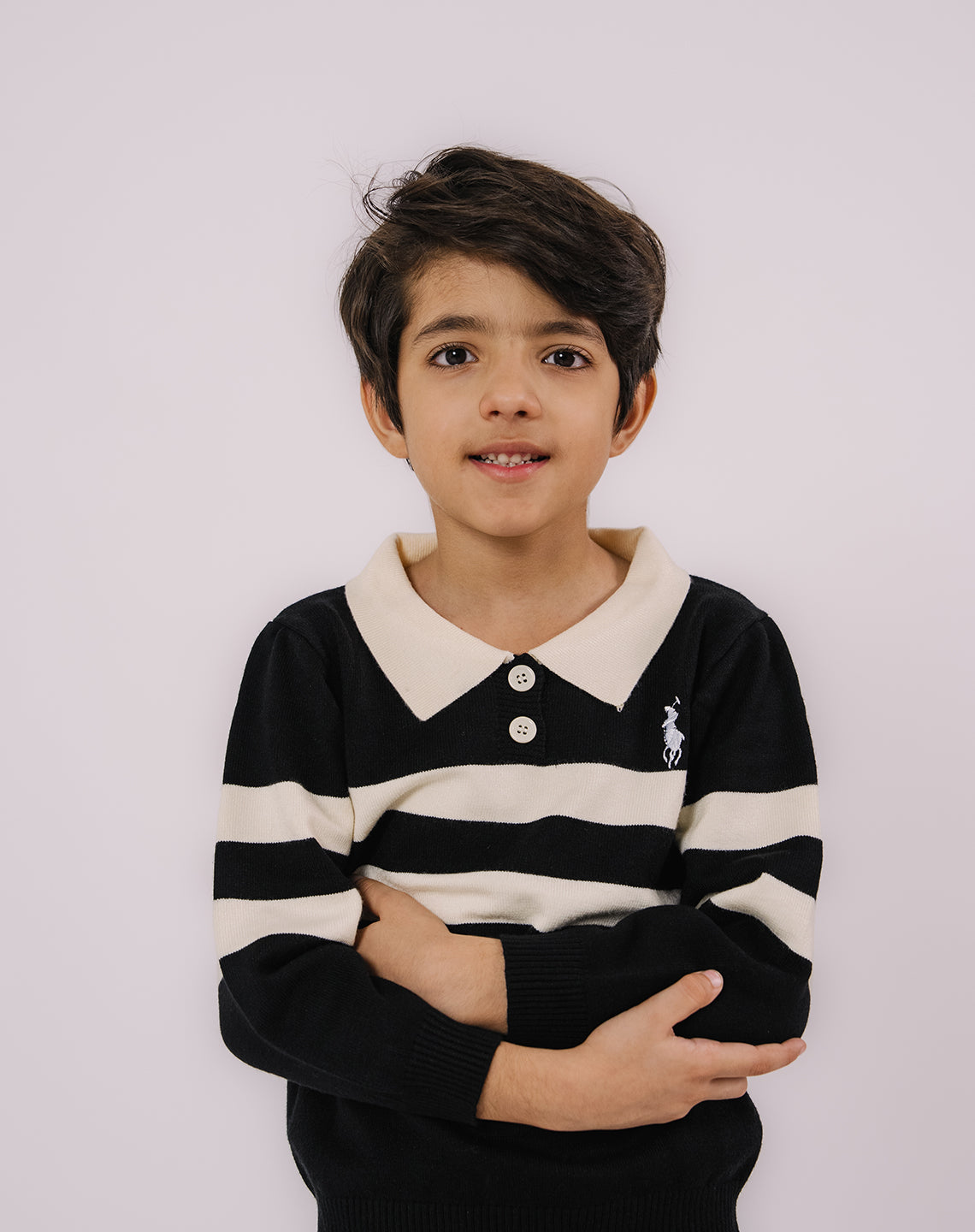 Black and white stripped polo sweatshirt