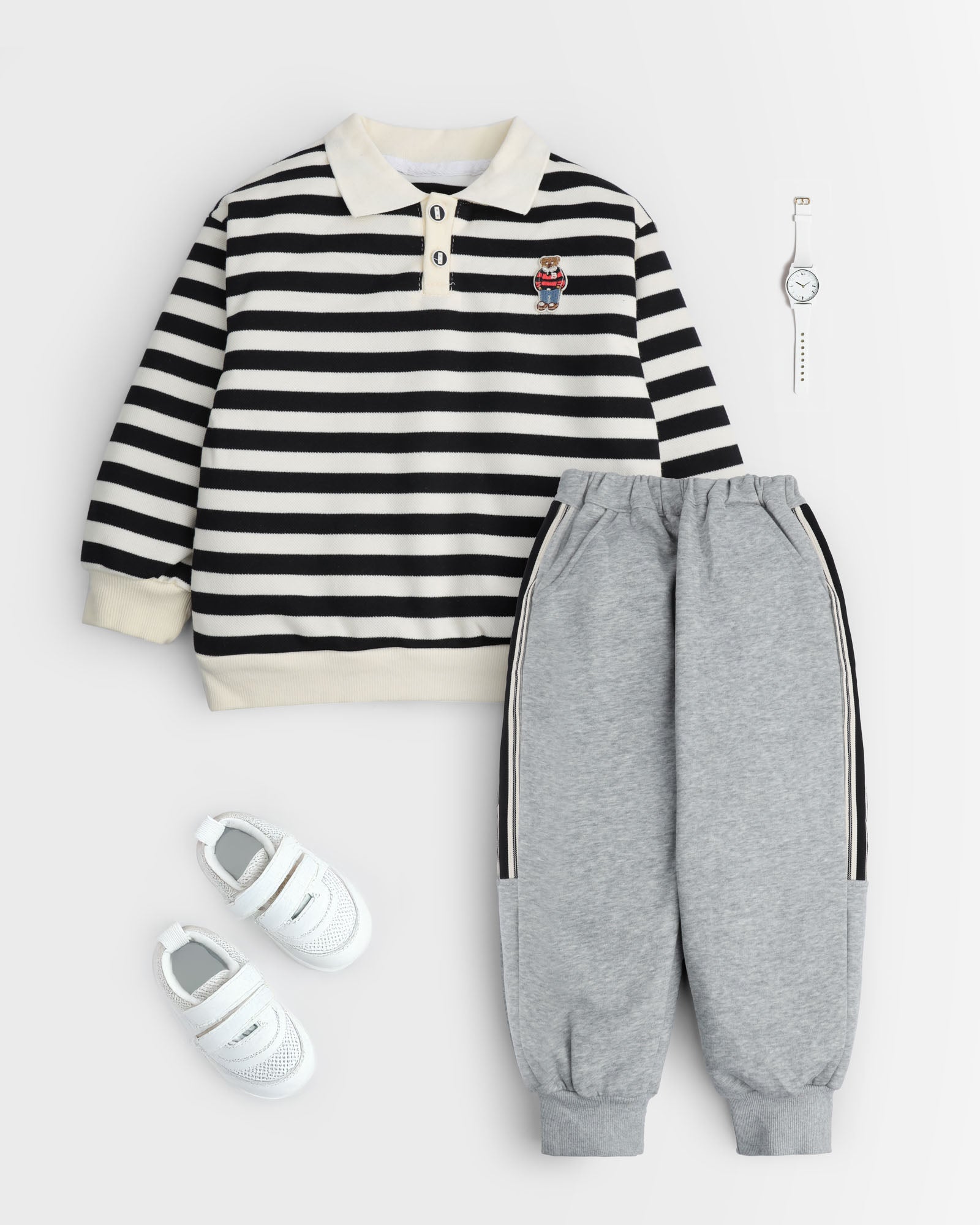 Striped Polo Sweatshirt With joggers Pant Set