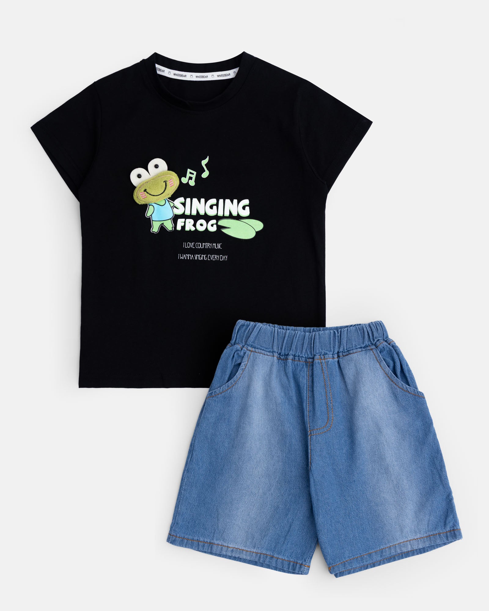 Happy Frog Summer Set – Tee & Denim Shorts