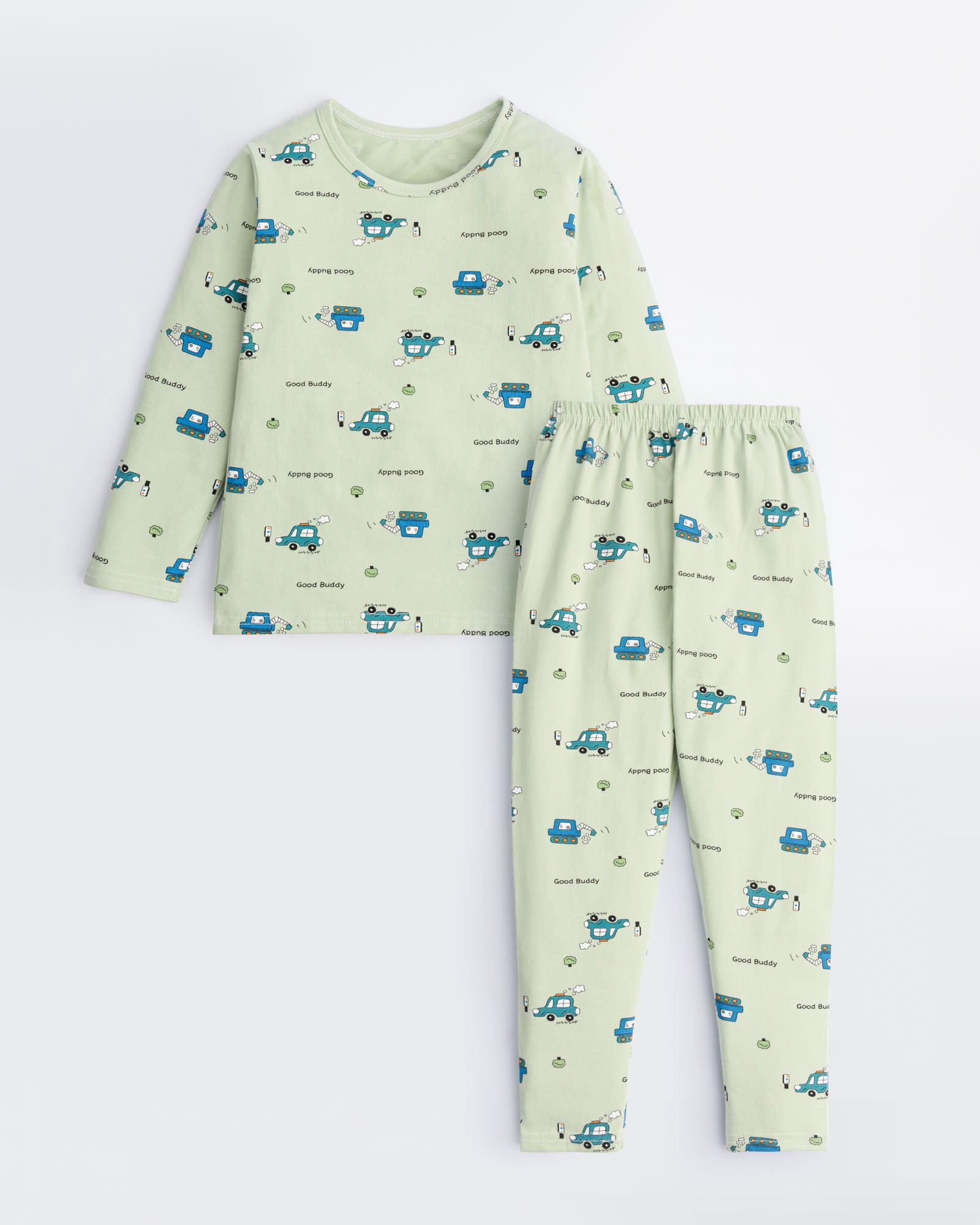 Green car print pajama set