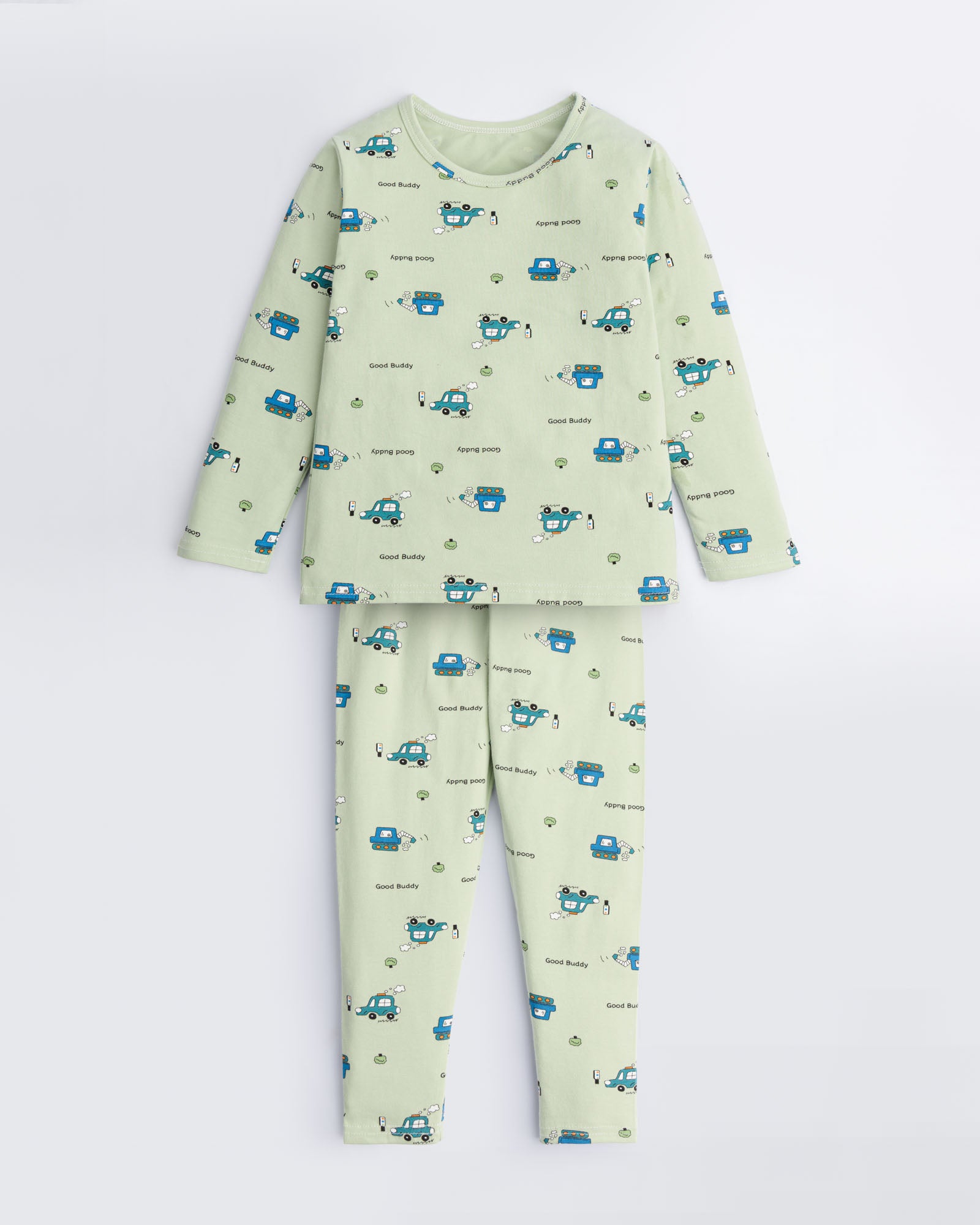 Green car print pajama set
