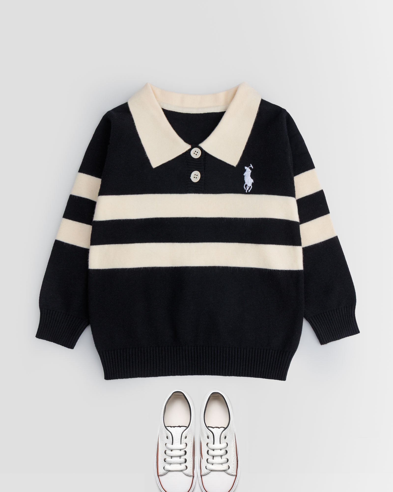 Black and white stripped polo sweatshirt