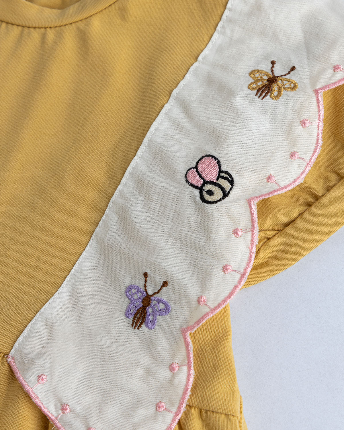 Butterfly Mustard Embroidered Dress