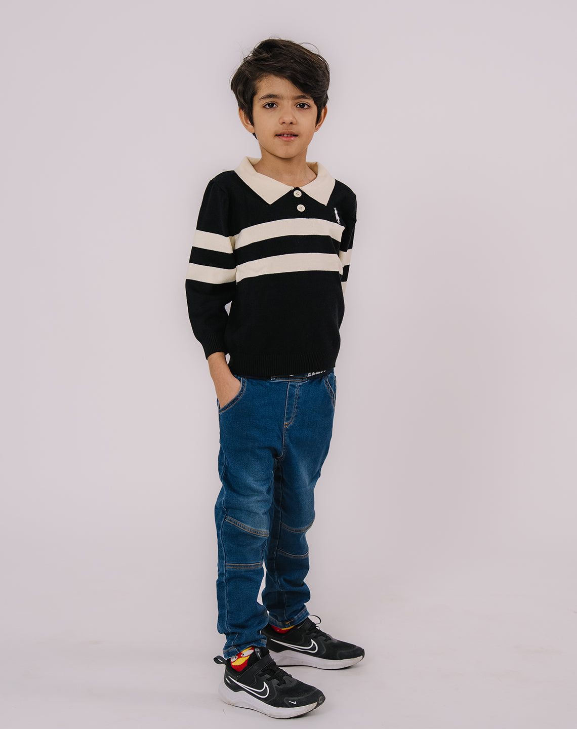 Black and white stripped polo sweatshirt