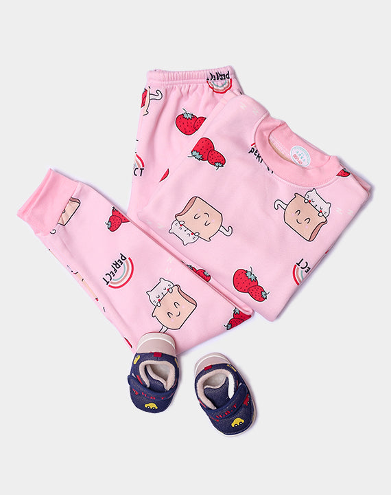 Pink Strawberry printed sweatshirt and sweatpants