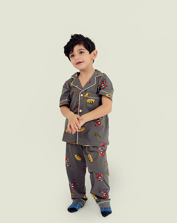 Grey Car Printed Nightsuit