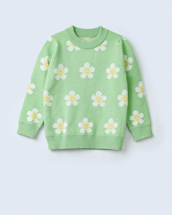 GREEN FLORAL PATTERN SWEATER