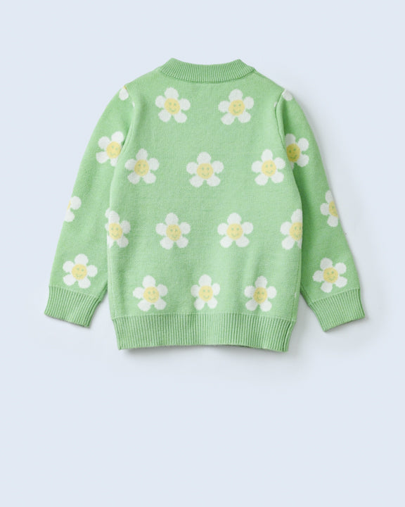 GREEN FLORAL PATTERN SWEATER