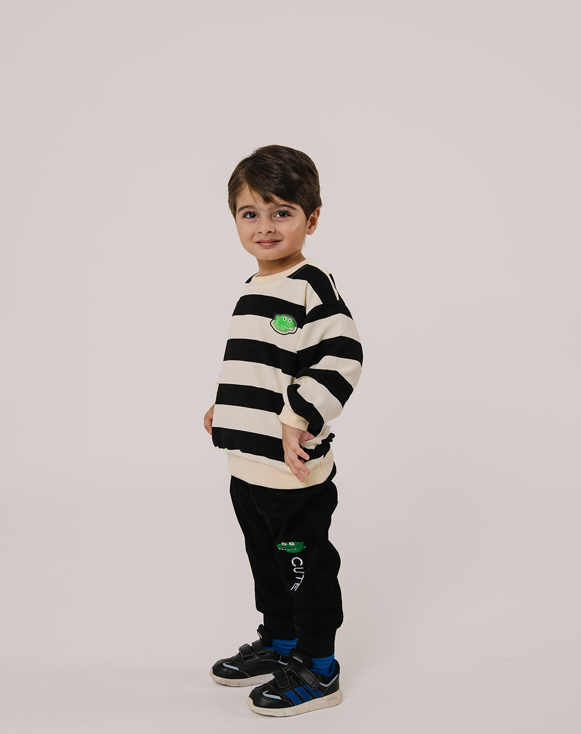 Dino Print Joggers with Striped Sweatshirt